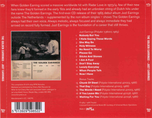 Golden Earring Miracle Just Earrings UK cd re-release RPM label 2009 back inlay